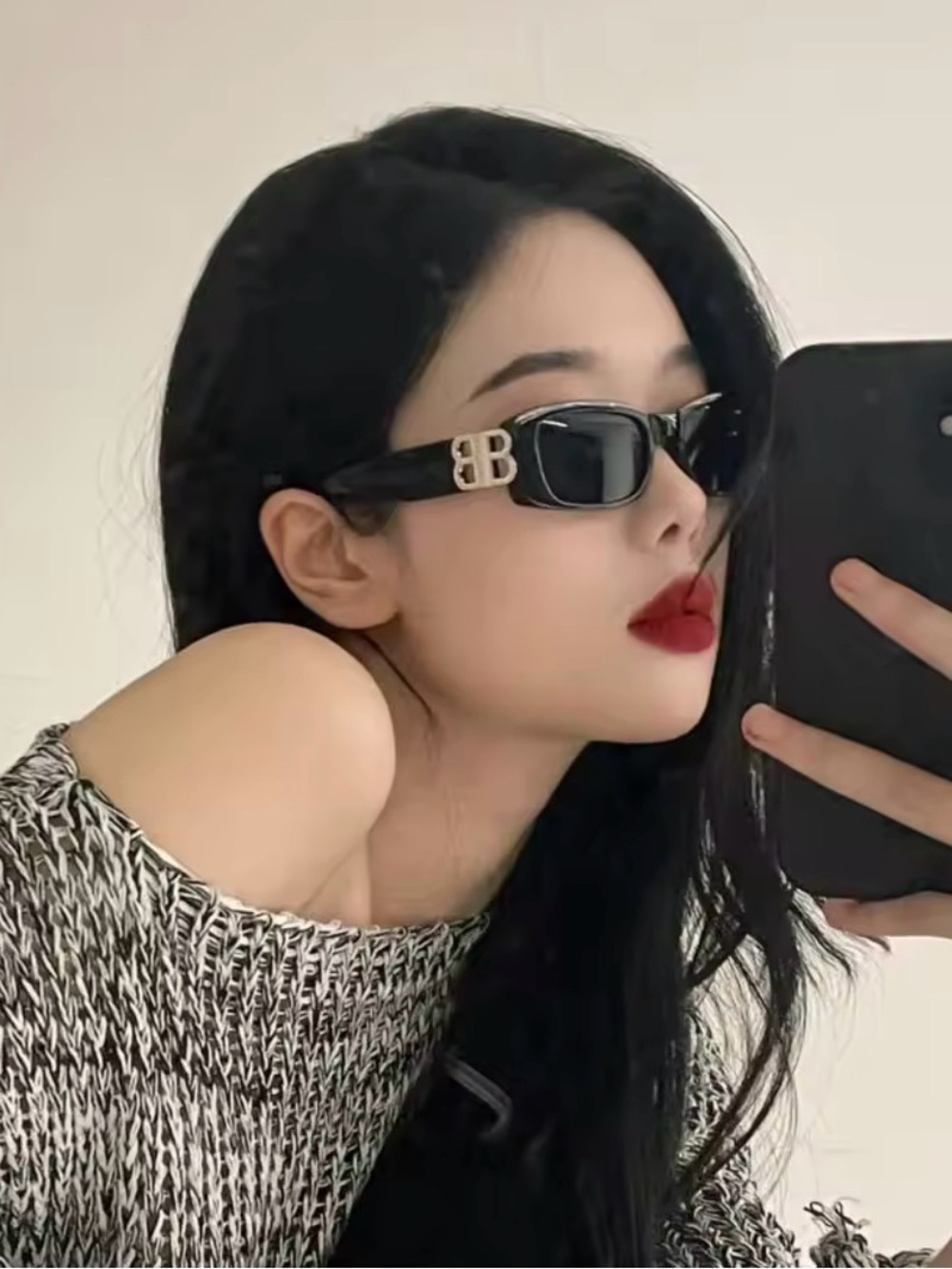 BB Logo Black Rectangular Women's Sunglasses